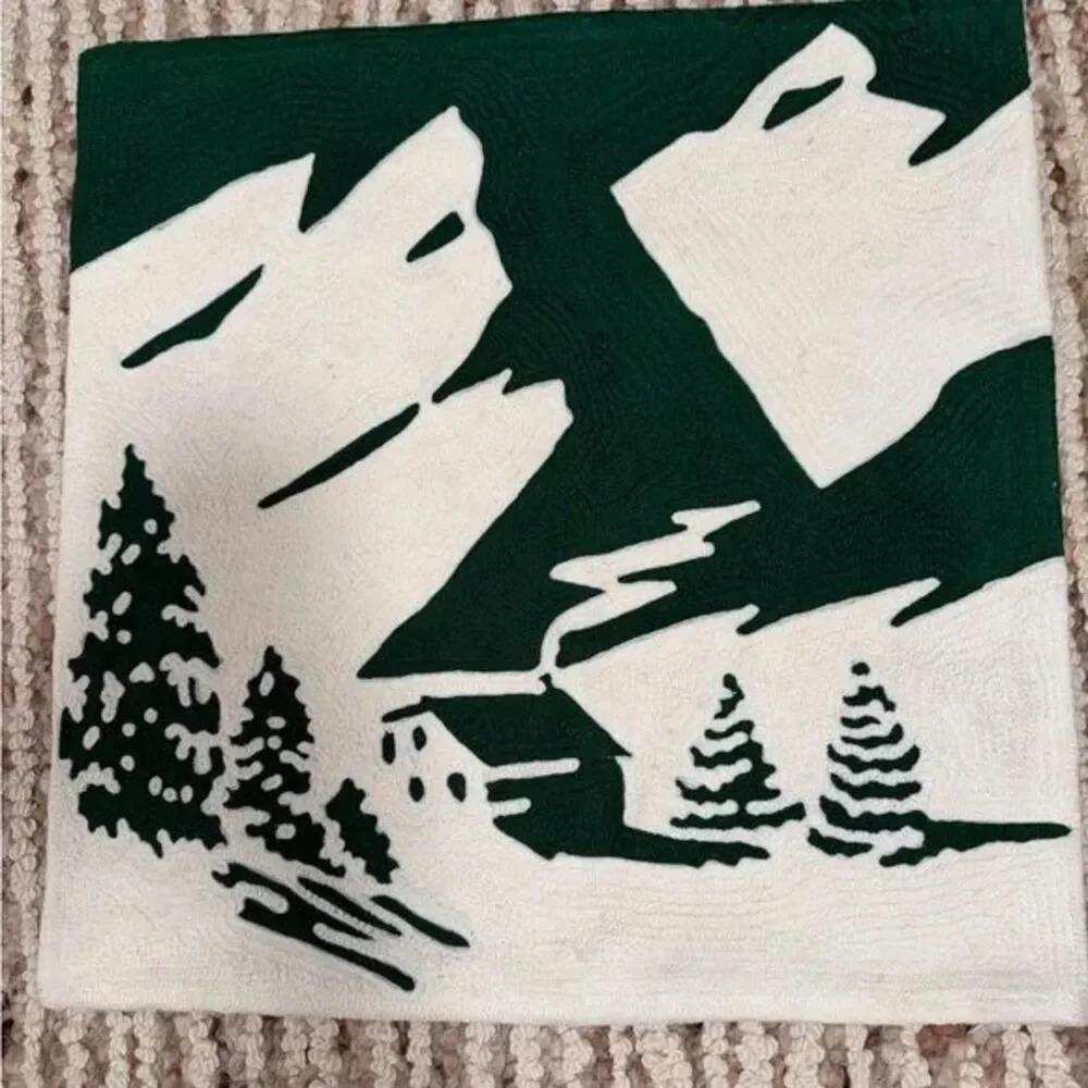 West Elm Snow Tree Scene Embroidered Accent Pillow Case Decor 20X20